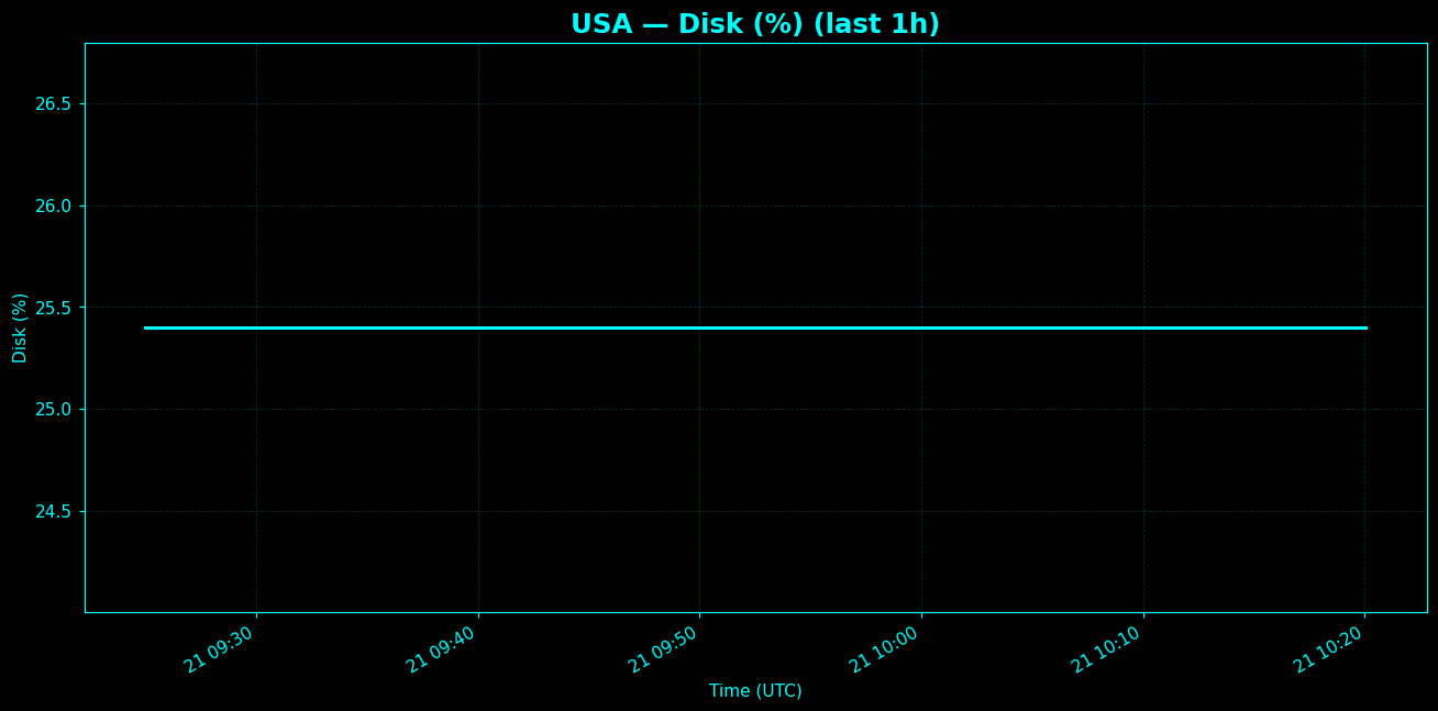 Chart representing Disk utilization on USA regions server in the past hour.